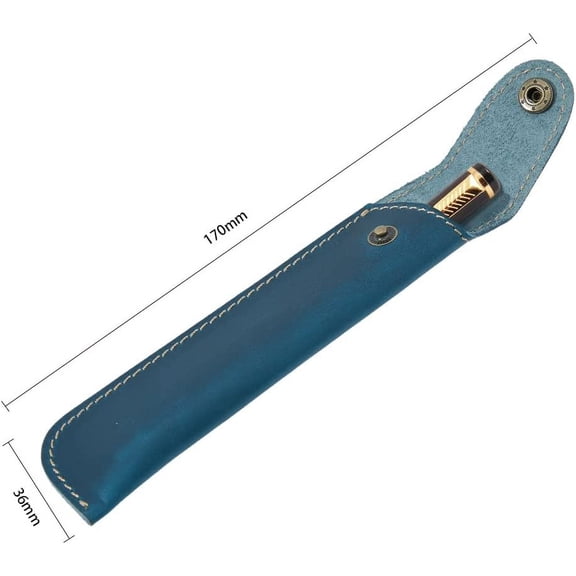 1pcs Blue Single Rectangle Leather Pen Case Portable Fountain Pen Protective Cover 17mm Long Soft Pen Sleeve Pouch Leather Pencil Case Holder with Alloy Snap Button
