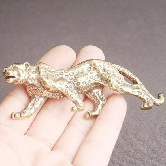 1pcs Brass Solid Vintage Cheetah Small Statue Desktop Ornaments Pen Rack Lucky Animal Leopard Figurines Miniatures Crafts Decor Smile Home
