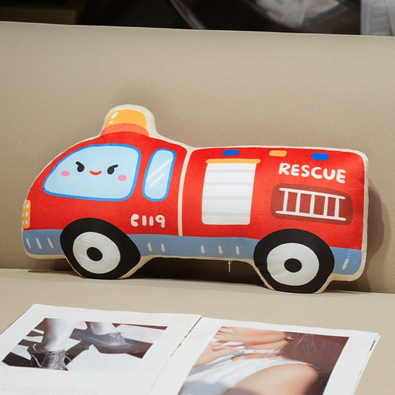 1pcs Car Plush Toy Soft Stuffed Car Plush Pillow Toy CuteTractor Cartoon Throw Pillow Plushie Gifts for Birthday Christmas Party50 * 28cm Red Fire Truck