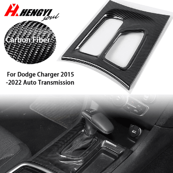 1pcs Center Consoles Gear Shift Trim Panel Frame for Dodge Charger 2015-2022, Carbon Fiber Style, Auto Interior Decoration Accessories, Black Carbon Fiber Look