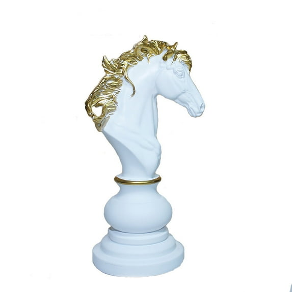 1pcs Chess Statue Decor Piece，Decorative Resin Sculpture - Large Game Figure Decoration Ornament for Home, Office, Study - White Small Knight