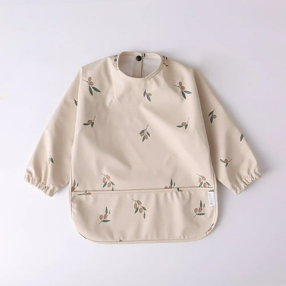 1pcs Children Feeding Aprons Long Sleeve Baby Bib with Pocket Full Cover Kid Gown with Bag Waterproof Long-Sleeve Smock (L,fruit)