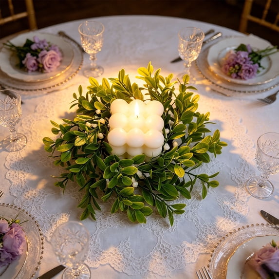 1pcs Christmas Candle Rings Wreath Simulated Flower Candle Rings Wreath for Home Dining Tables Wedding Christmas Table Decor