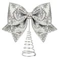 thumbnail image 1 of 1pcs Christmas Tree Topper Ornament,Metal Spring Base Glitter Bow Christmas Tree Toppers,Xmas Hanging Ornament for Holiday Party Indoor Outdoor Wreath Stairs Decoration,11.81x13.78 inch(Z5-Silver), 1 of 5