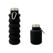 1pcs Collapsible Water Bottles 17oz, Portable Leak-Proof Travel Water Bottle, Reuseable BPA Free Silicone Foldable Water Bottle with Carabiner for Gym, Traveling, Camping, Hiking, Sports-Black