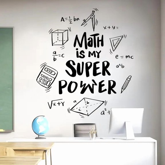 1pcs Contemporary Math Themed Wall Decal - Inspirational PVC Wall Sticker with Letter Print, Self-Adhesive, Reusable, Irregular Shape, Semi-Matte Finish for Bedroom, Living Room, School Decor