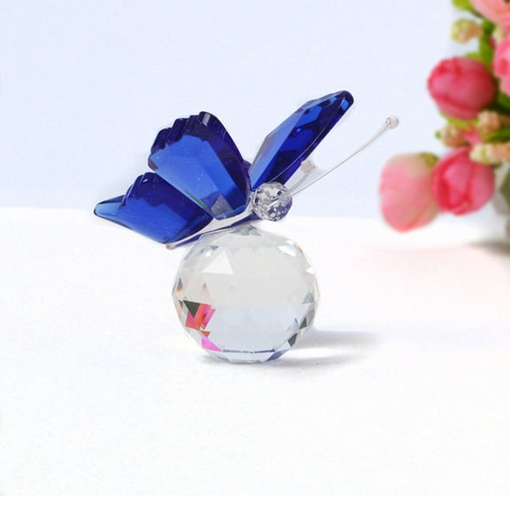1pcs Crystal Butterfly Figurines with Clear Ball Base Butterfly Ornaments Animal Collectibles Crystal Decoration for Home Gifts for WomenBlue