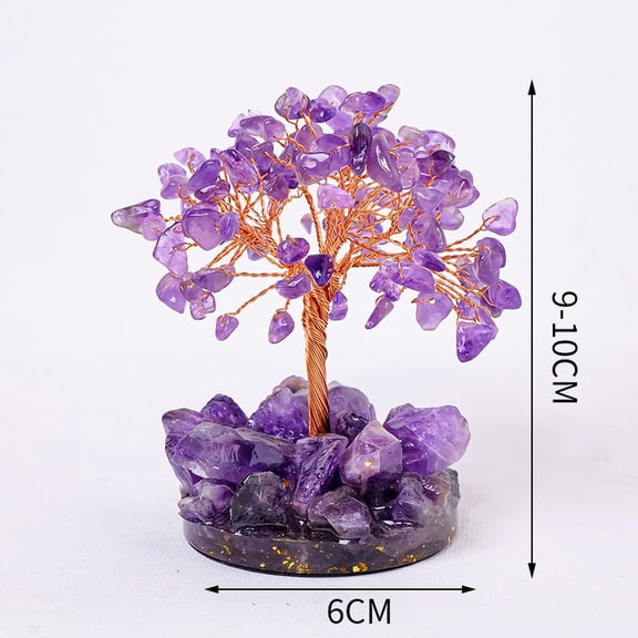 1pcs Crystal Money TreeFeng Shui Crystals for Home Office Desk Decorations, Wealth,Good LuckPurple Quartz Rough Stone Base (12 Tree Heads)