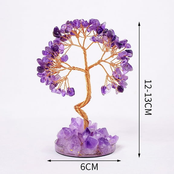 1pcs Crystal Money TreeFeng Shui Crystals for Home Office Desk Decorations, Wealth,Good LuckPurple Quartz Tooth Flower Base (12 Tree Heads)