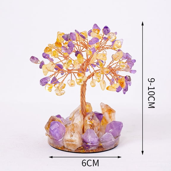 1pcs Crystal Money TreeFeng Shui Crystals for Home Office Desk Decorations, Wealth,Good LuckPurple + Yellow Crystal Chips (12 Tree Heads)