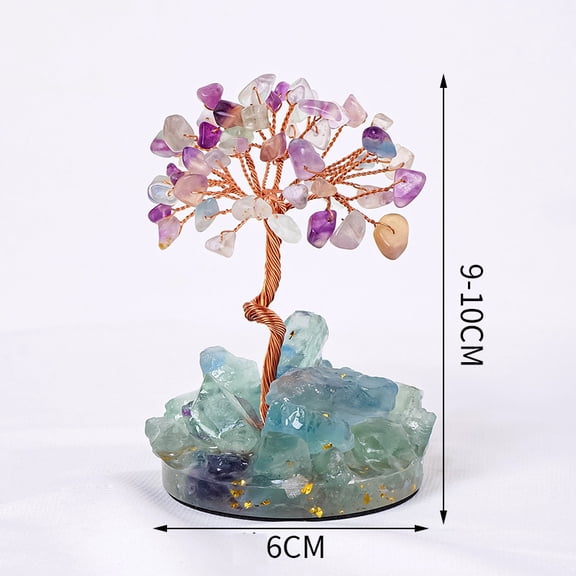 1pcs Crystal Money TreeFeng Shui Crystals for Home Office Desk Decorations, Wealth,Good LuckRainbow Fluorite (6 Tree Heads)