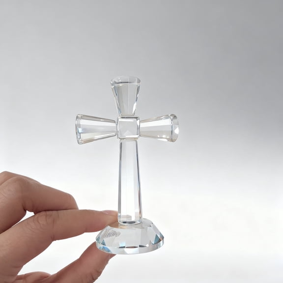 1pcs Crystal Standing Cross Decor, Religious Gifts for Women Men, Handmade Glass Holy Cross Collectible Figurines for Home Decoration, Easter Christmas Decoration for Pary,Clear