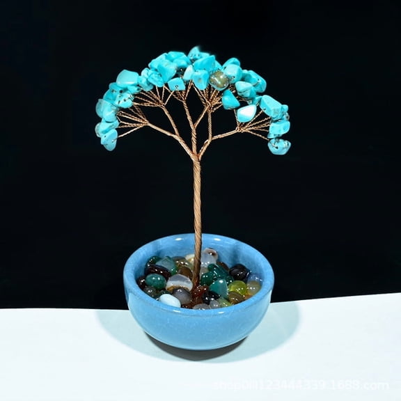 1pcs Crystal Tree for Home Living Decor, Office Desk DecorHandmade Feng Shui Bonsai for Positive Energy, Wealth & Good LuckBirthday Gifts for Men, Women, Mom,Turquoise