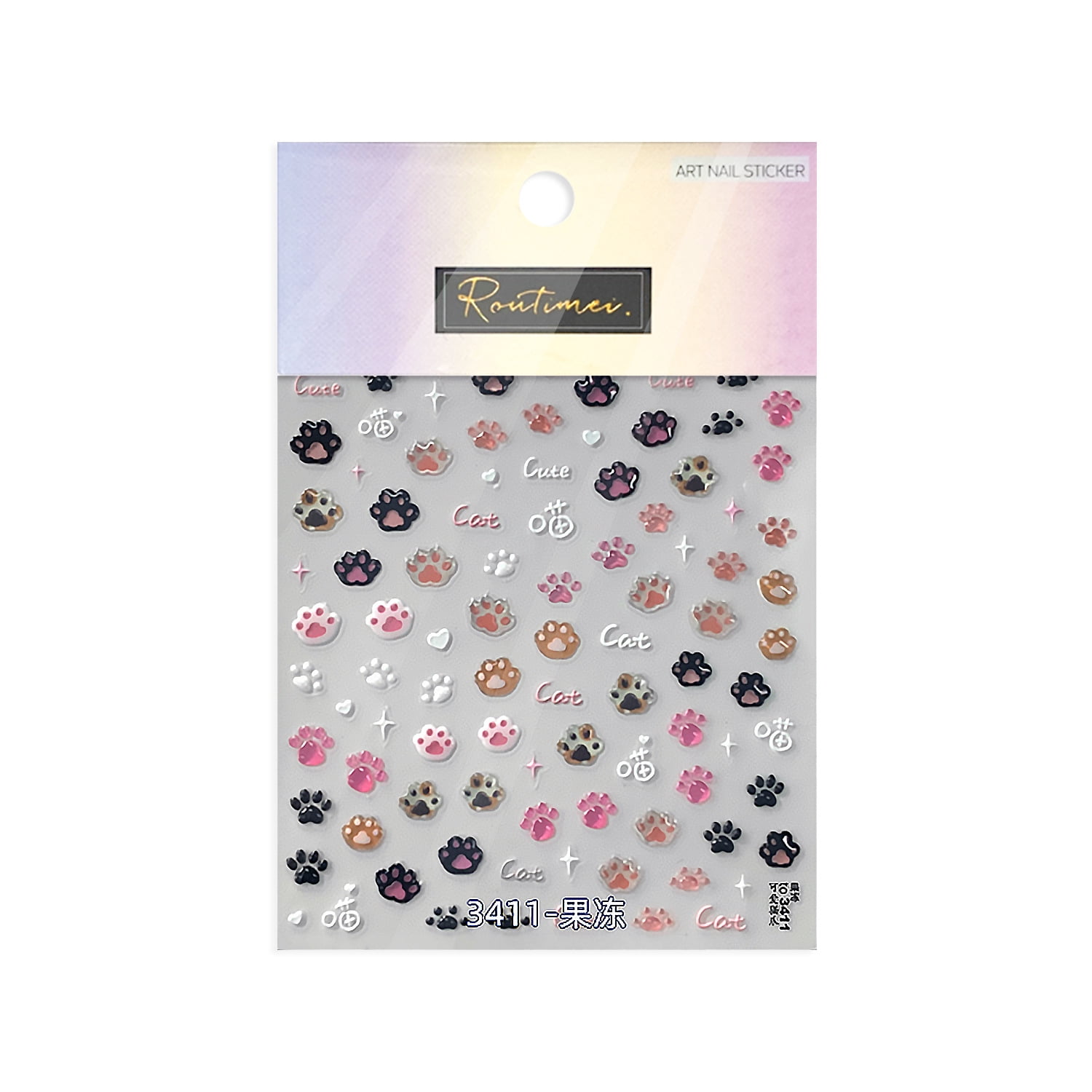 1pcs Cute Cat Claw 3D Jelly Relief Nail Stickers 3D Adhesive Stickers For Nails DIY Japanese Kawaii Slider Nail Art Decorations
