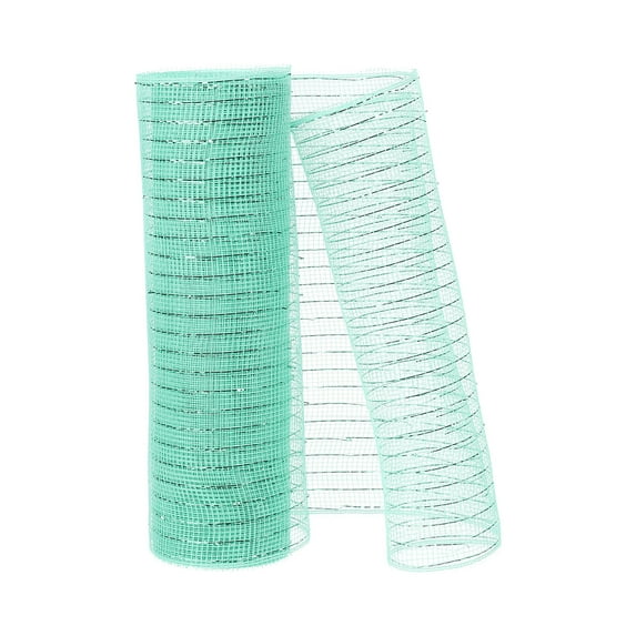 1pcs Deco-Mesh, 10 Inch x 10 Yard Deco-Mesh Ribbon Roll Foil Metallic for Christmas Tree Wreaths, Mint Green