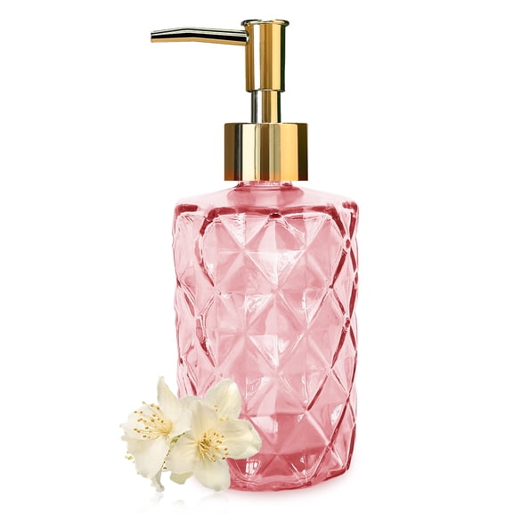 1pcs Diamond Design Pink Hand Soap Dispenser Refillable Decorative Pump Bottles Refillable Liquid Soap Dispenser with Golden Pump