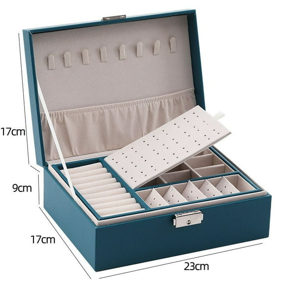 1pcs Double Layer Storage Box For Men And Women Large Capacity Leather Jewelry Box Hardware Latch Travel Portable Flip Lid Palm Large Green