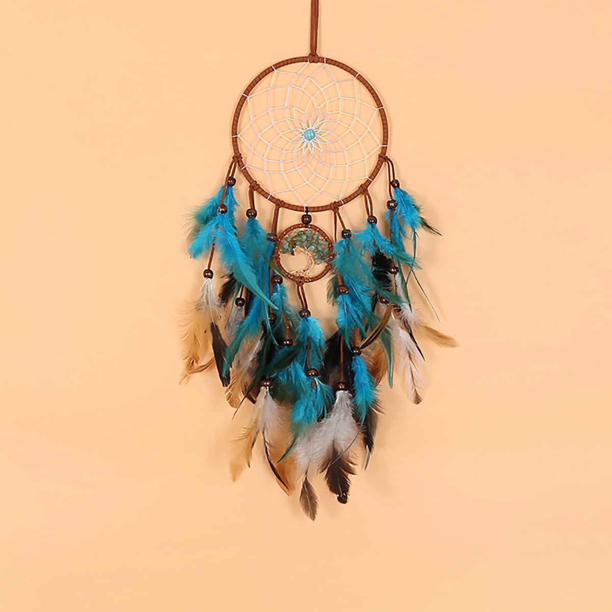 1pcs Dream Catchers Tree of Life and Teal Feather Handmade