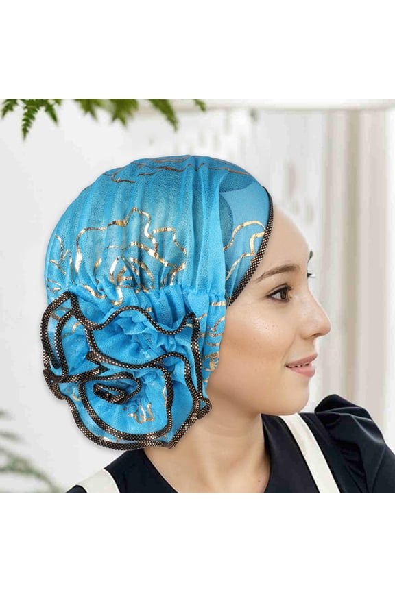 1pcs Elegant Floral Lace Headscarf Women Big Flower Elastic Turban Beanie Head Scarf Wrap Hair Cap Hair Accessories for Women and Girls