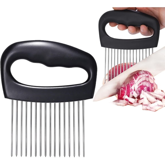 Extra-Large Onion Holder for Slicing, Onion Cutter Vegetable Chopper, Extra-Large Tomato Slicer with 16 Long Needles, Stainless Steel Tomato Potato Slicer, Meat Tenderizer, Food Slicing Guide