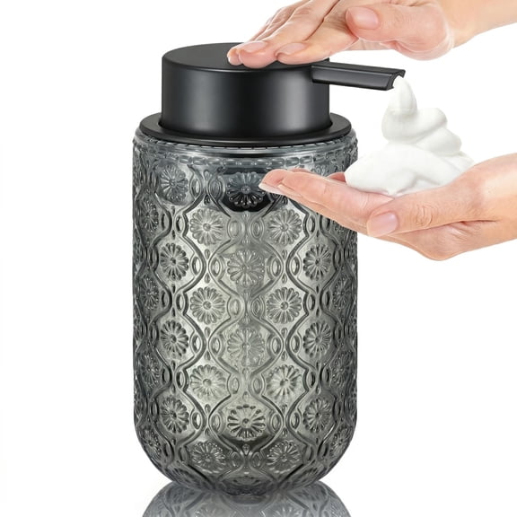 1pcs Foam Soap Dispenser - Stylish Thickened Glass Bottle with Black Foam Pump for Bathroom and Kitchen Use