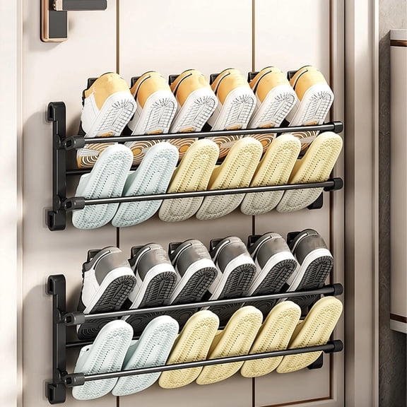 1pcs Foldable RV Shoe Rack,Non-Drilling Wall Mounted Shoe Rack Space Saver,Double layer Hanging Shoe Organizer for Various Shoes in Camping RV Travel