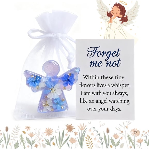 1pcs Forget Me Not Angel Gift, Flat Crystal Sympathy Angel Ornament with Flower Embellishments, Memorial Decorative Keepsake for Loss of Loved One, Acrylic