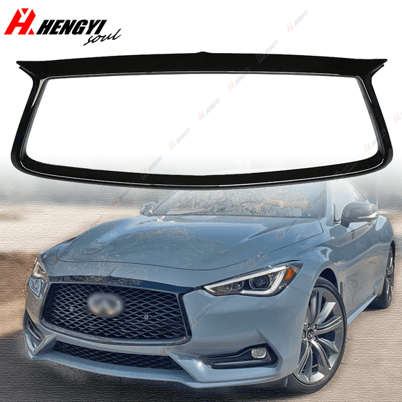 1pcs Front Grille Frame Cover for Infiniti Q60 Coupe 2017-2021, Front Grill Outline Trim Cover Overlay Direct Add-On, Gloss Black