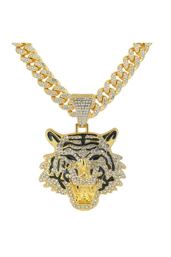 1pcs Fully Roaring Tiger Head Pendant Punk Rock Necklace, 24 Inch 7mm Chain For Men Hip Hop Animal Jewelry-I'm the King