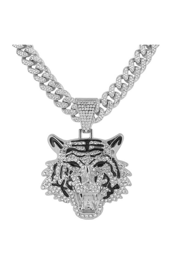 1pcs Fully Roaring Tiger Head Pendant Punk Rock Necklace, 24 Inch 7mm Chain For Men Hip Hop Animal Jewelry-I'm the King