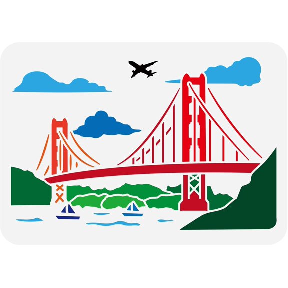 1pcs Golden Gate Bridge Stencil 8.3x11.7inch Reusable Bridge Pattern Painting Template Chain Bridge River Cloud Airplane Ship Decoration Stencil for Painting on Wood Wall Fabric Furniture