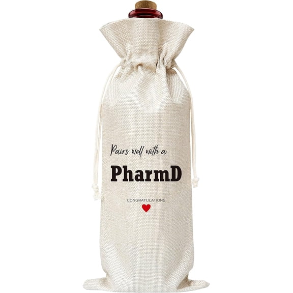1pcs Graduation Wine Gift Bag - Cotton Burlap Wine Bags - Pairs Well With A PharmD - Graduation Gifts for Him, Her, Pharmacist - Graduation Party Favors Supplies - 19