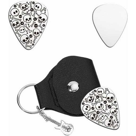 1pcs Guitar Picks Gifts Stainless Steel Guitar Picks Pick Personalized Skeletons Plectrum with PU Leather Case Accessories DIY
