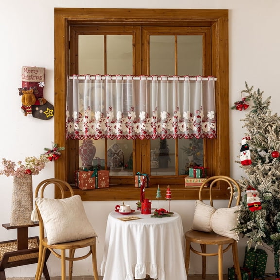1pcs Half-CurtainLight & Airy Translucent Panels for Bedroom Living Room Patio Glass Door, (180cm*60cm),Red
