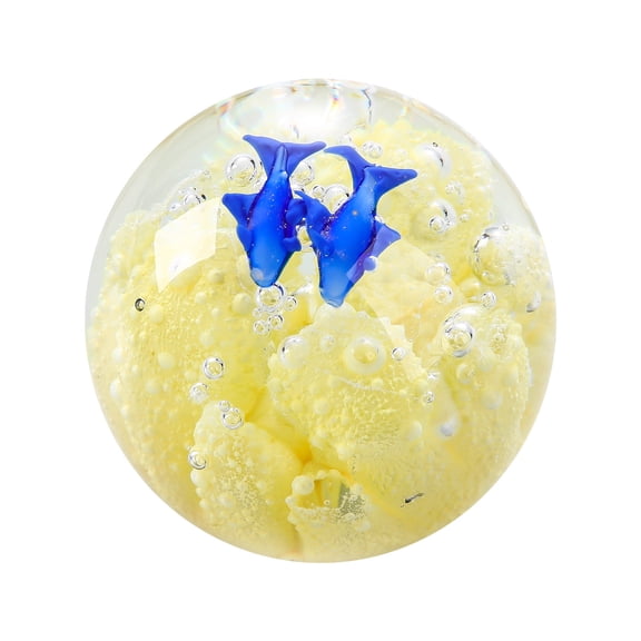 1pcs Hand Blown Ocean Waves Crystal Ball - Glass Collectible Figurines - Paperweight Glass Ball Aquarium DecorOffice DecorFishYellow