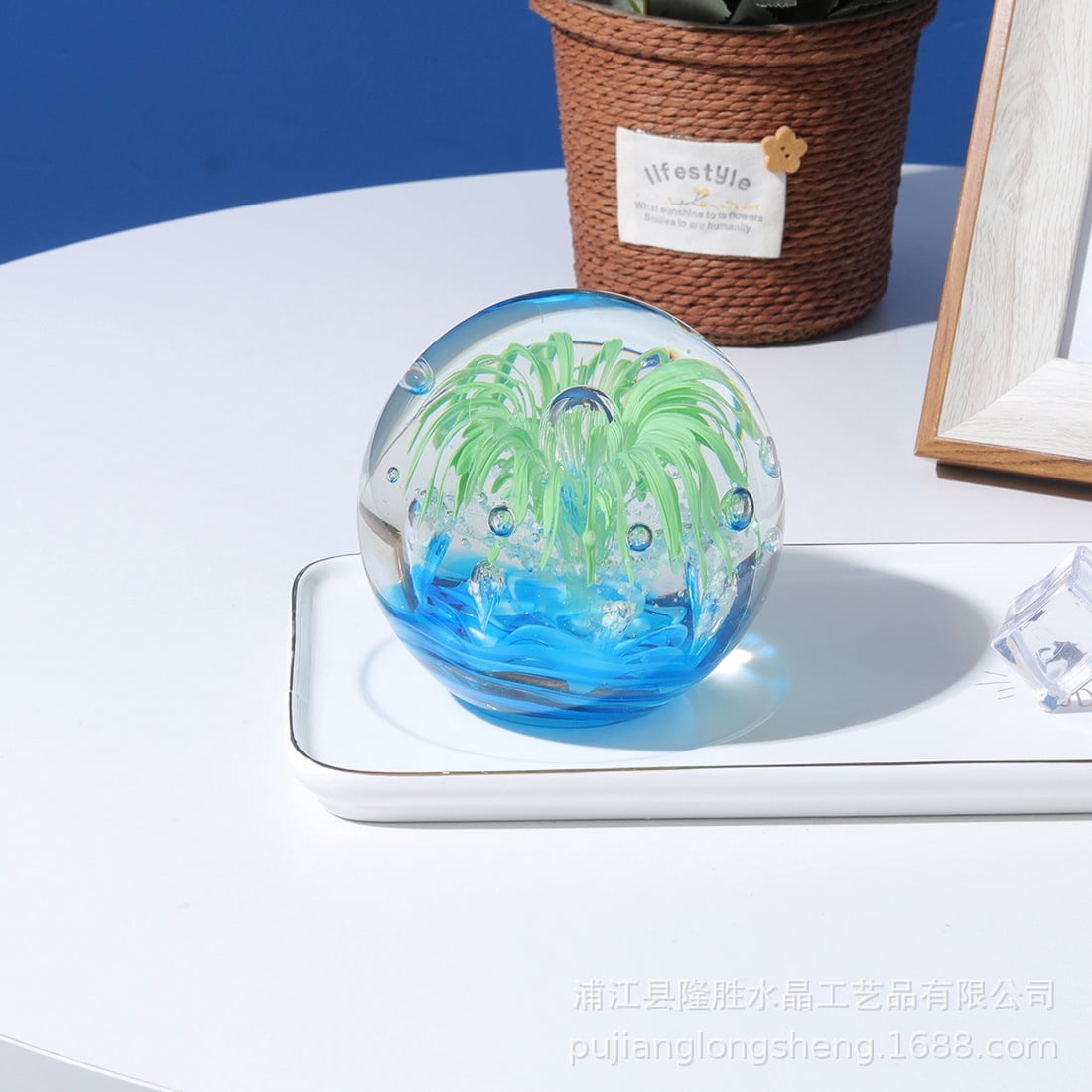 1pcs Hand Blown Ocean Waves Crystal Ball - Glass Collectible Figurines ...