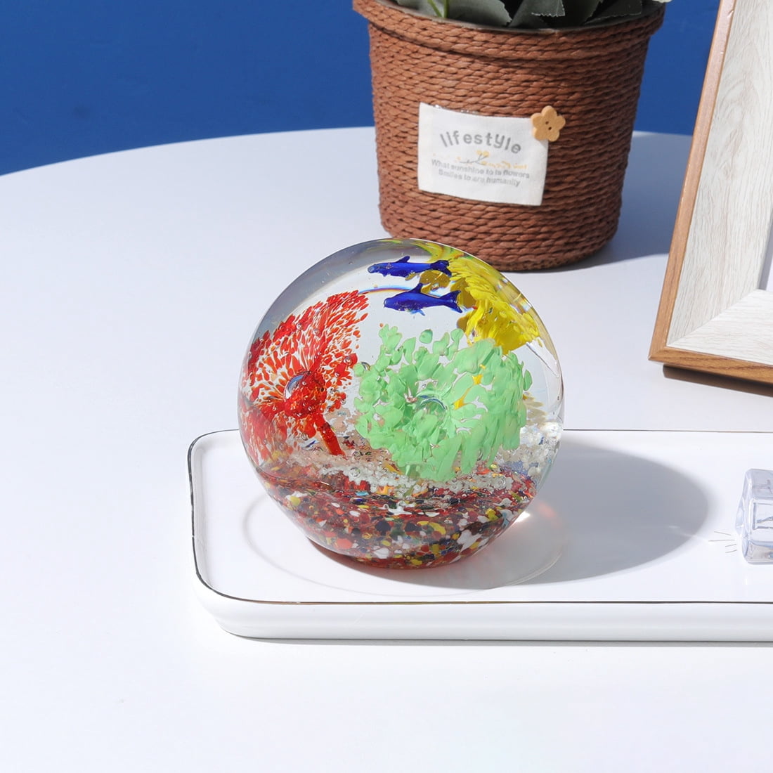 1pcs Hand Blown Ocean Waves Crystal Ball - Glass Collectible Figurines ...