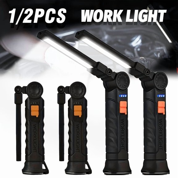 1pcs Hanging Design Collapsible Work Light, LED+COB Multifunctional Flashlight, with Hangable Hook, with Power Level Display, USB Charging, Suitable for Hiking, Adventure, Maintenance