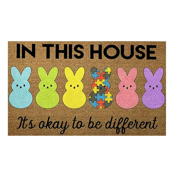 1pcs Happy Easter Natural Coir Door Mat Cartoon Bunny Pattern Welcome Mat Entrance Door Rugs For Indoor Outdoor Home Bathroom Decor