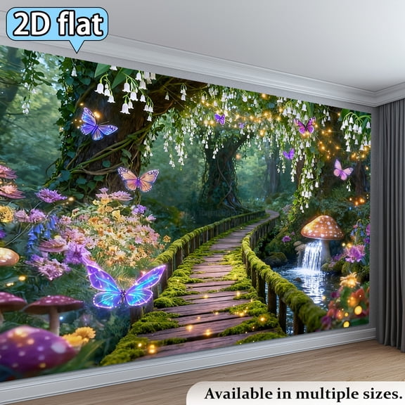 1pcs Horizontal Surreal Fairy Tale Forest Tapestry Wall Hanging - Enchanted Forest Theme with Suitable for Spring Party Decorations, Wall, Room Decor, Soft Skin Fabric Banner Background Cloth