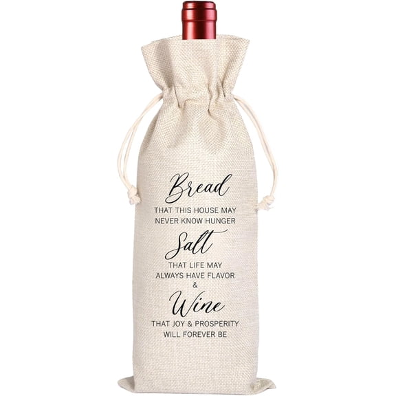 1pcs Hostess Gift Wine Bag, Housewarming gift, Bread Salt Wine Home Blessing Housewarming Gift, New Home Gift Wine Bag (Beige-Bread)