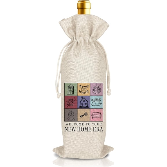 1pcs Housewarming Gifts New Home Wine Bag Ideas, Welcome to Your New Home Era, House Warming Gifts for Women Men, Realtor Gift to Clients, Housewarming Decor, Wine Bags with Drawstring(A08)