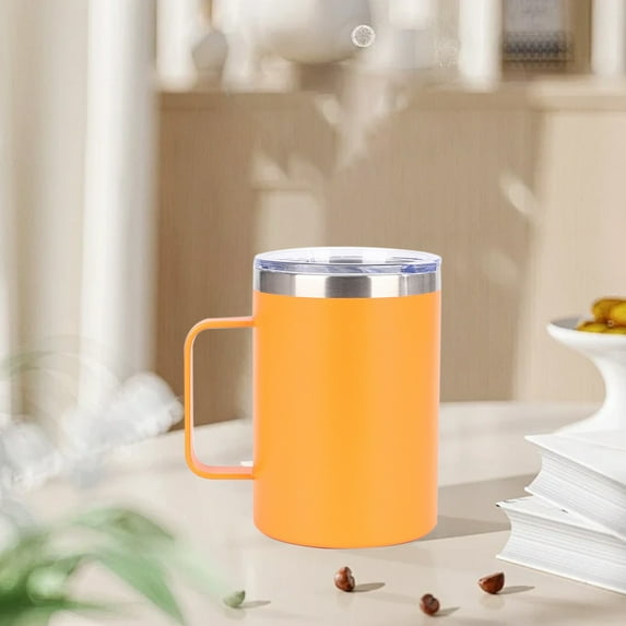 1pcs Insulated Coffee Mug with Lid, Travel Tumbler with Handle, Stainless Steel Cup for Camping, Office, Home