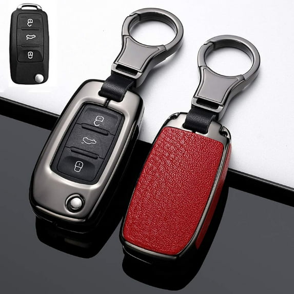 1pcs Key Protector for Volkswagen Jetta Passat Golf Beetle GTI Tiguan EOS Keyless Remote Key Fob Cover Metal Leather Key Shell Case with Keychain
