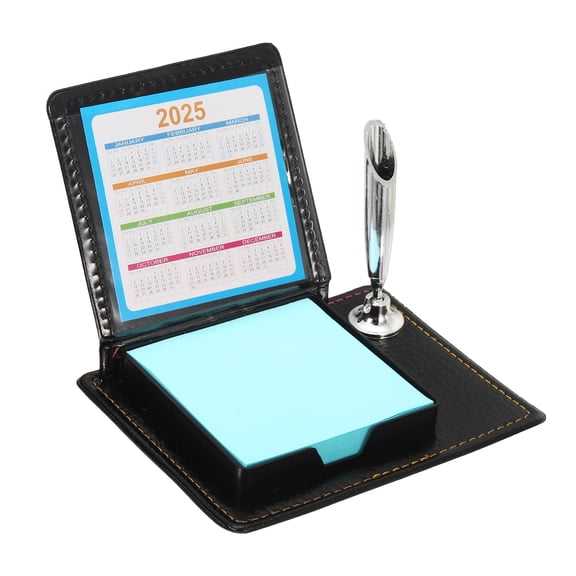 1pcs Leather Sticky Notes Holder with Pen Holder, Post Notes Holder Storage Box Desktop Mini Case Business Card Holder Memo Pad Organizer for Desk Home Office Gift,Blue