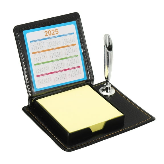 1pcs Leather Sticky Notes Holder with Pen Holder, Post Notes Holder Storage Box Desktop Mini Case Business Card Holder Memo Pad Organizer for Desk Home Office Gift,Yellow