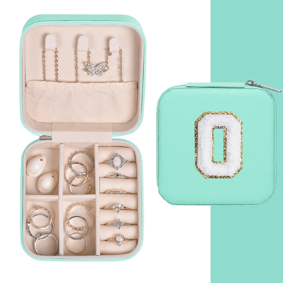 1pcs Letter Jewelry Box Cyan Single Layer Storage Box Ladies Classic Pure White Fashion Storage Travel Leather Box O