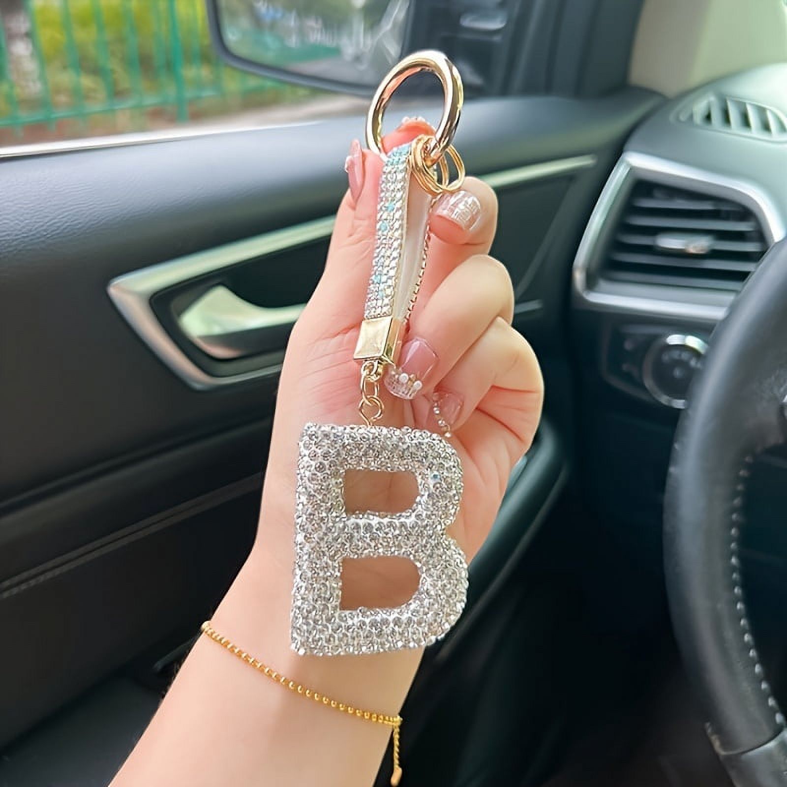 1pcs Light Luxury letter Keychain Full Rhinestone Alloy Key Rings Women
