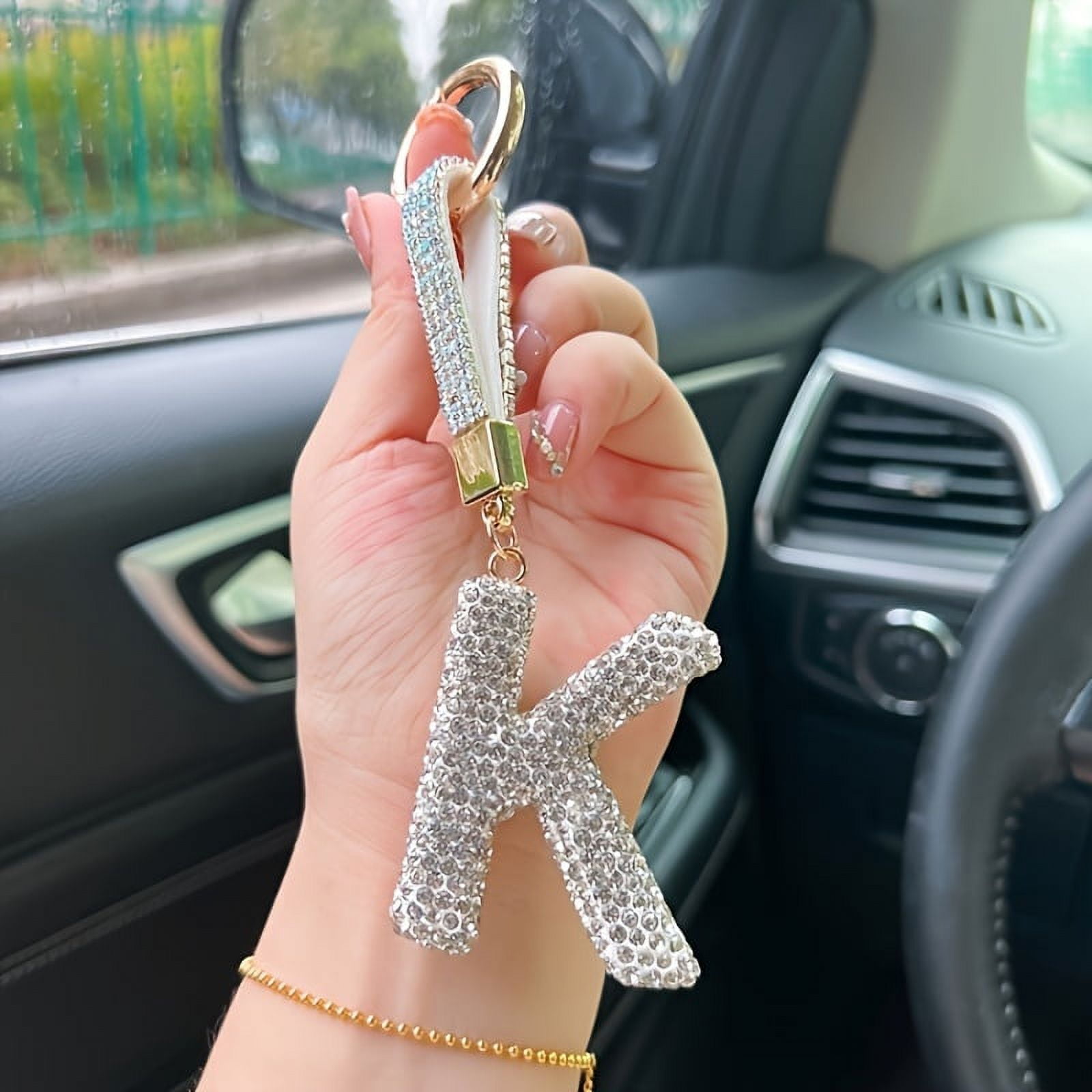 1pcs Light Luxury letter Keychain Full Rhinestone Alloy Key Rings Women