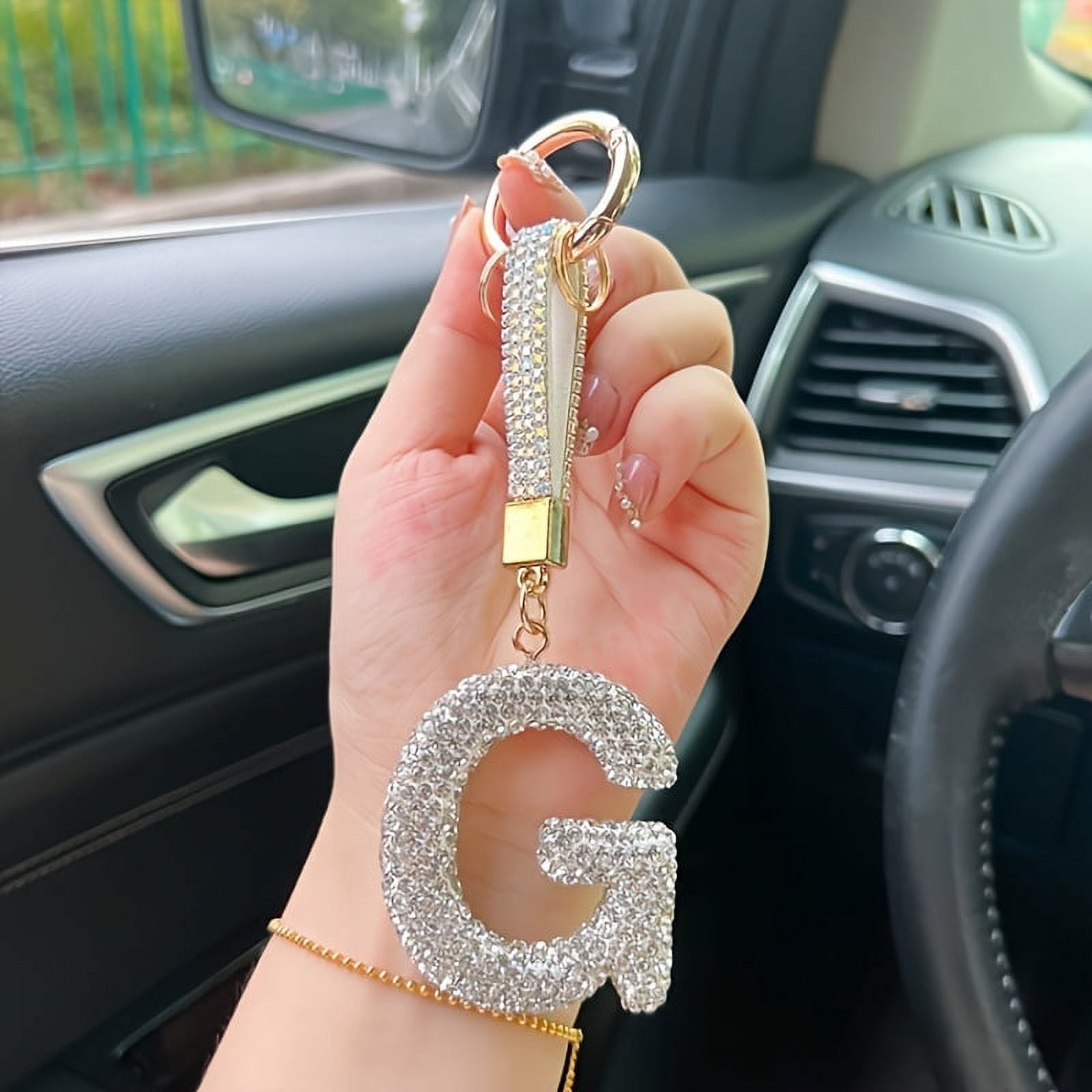 1pcs Light Luxury letter Keychain Full Rhinestone Alloy Key Rings Women